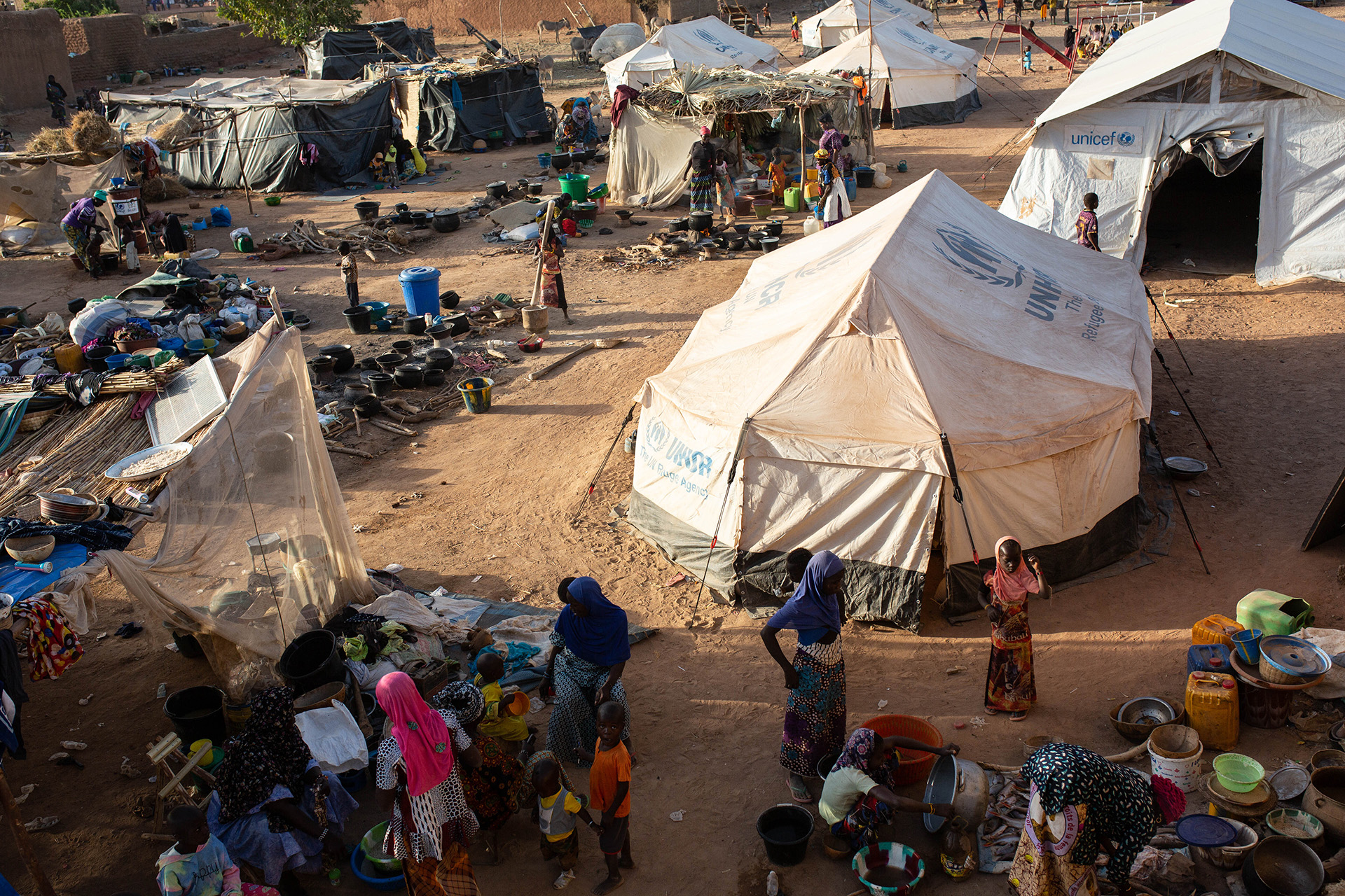 A camp for displaced people in central Mali. 410,000 people have been uprooted across the country and nine million need aid.
